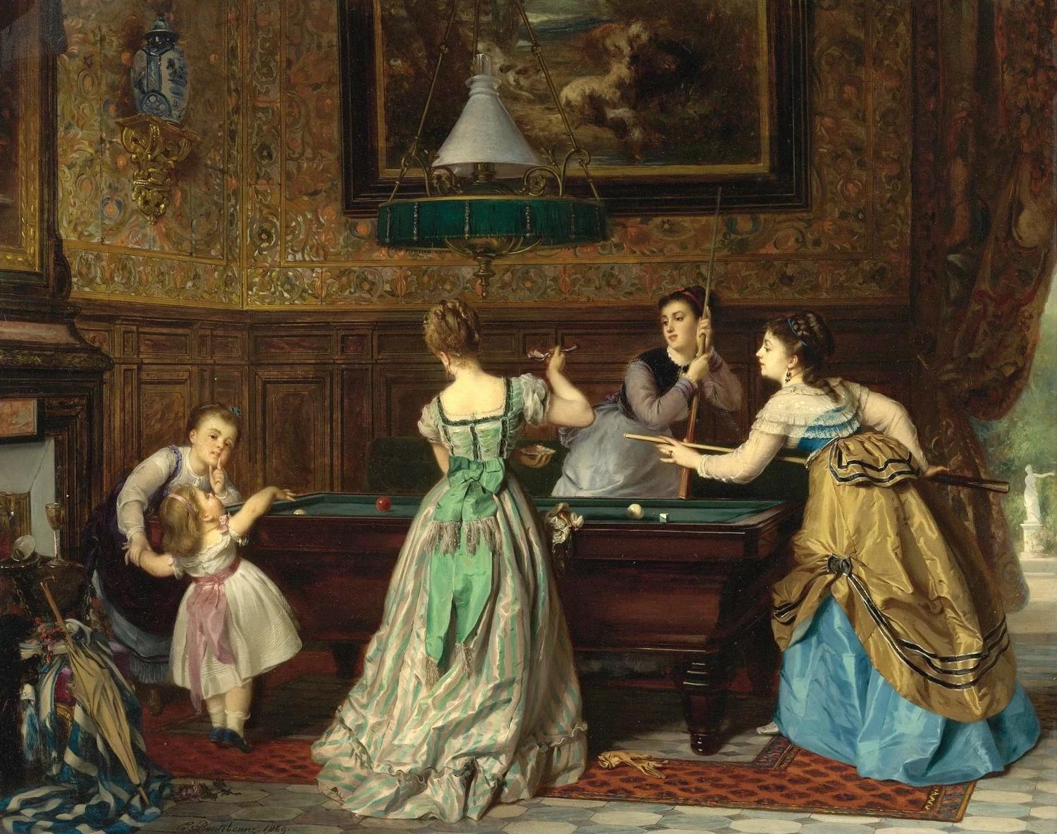Charles Edouard Boutibonne - Donne che giocano a biliardo 1869
